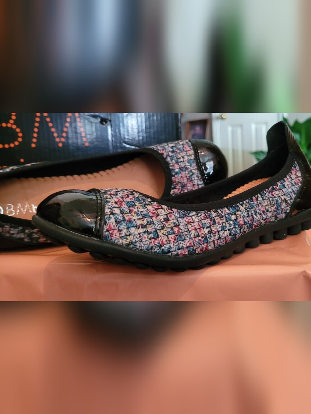 Bernie Mev Women’s Tweed Ballet Flat with Black Patent Trim